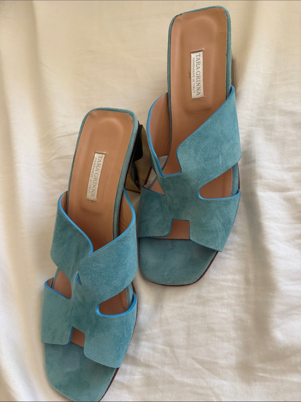 Tara Grinna Teal Suede Slide Sandals Sz. 9.5 NWOT or box.